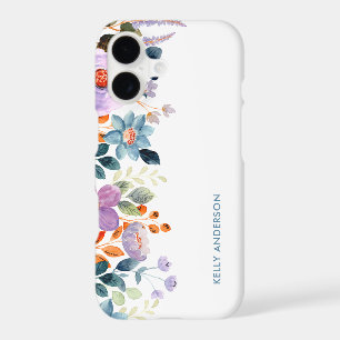 Stylish Monogram Blue Purple Watercolor floral