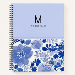 Stylish Monogram Blue Shades Floral Flower Notebook