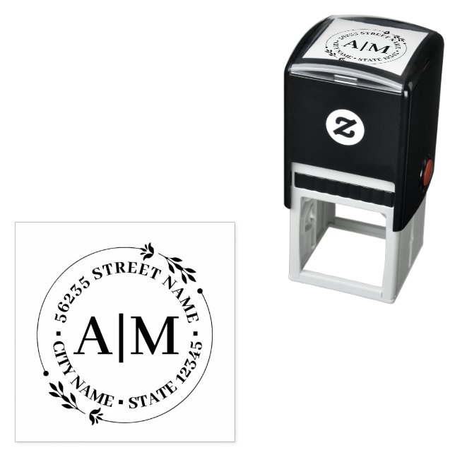 stylish monogram botanical return address wedding  self-inking stamp (In Situ)