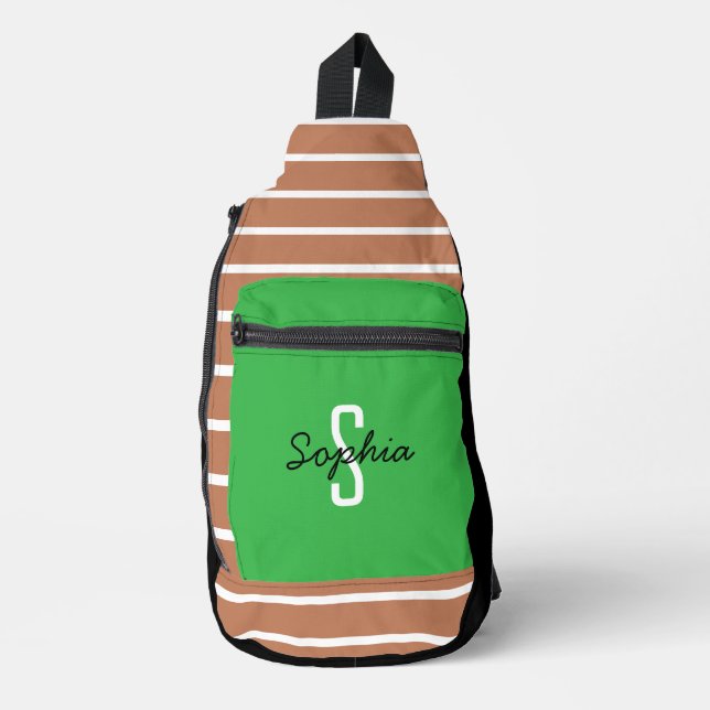 Stylish Monogram Calligraphy Name Green Caramel Sling Bag (Front)