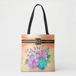 STYLISH MONOGRAM FLORAL TOTE BAG