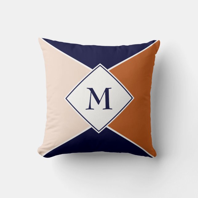 Stylish MONOGRAM Geometric | Navy Tan Cream Cushion (Front)