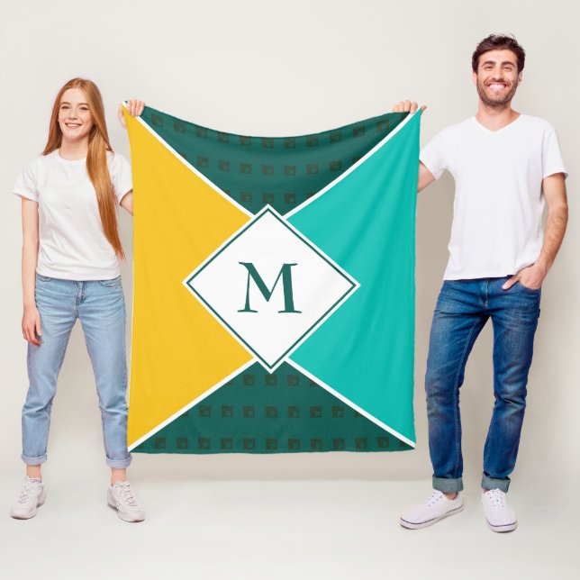 Stylish MONOGRAM Geometric Summer Colours Fleece Blanket (In Situ)