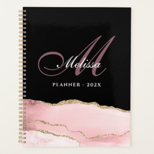 stylish monogram gold and blush agate planner