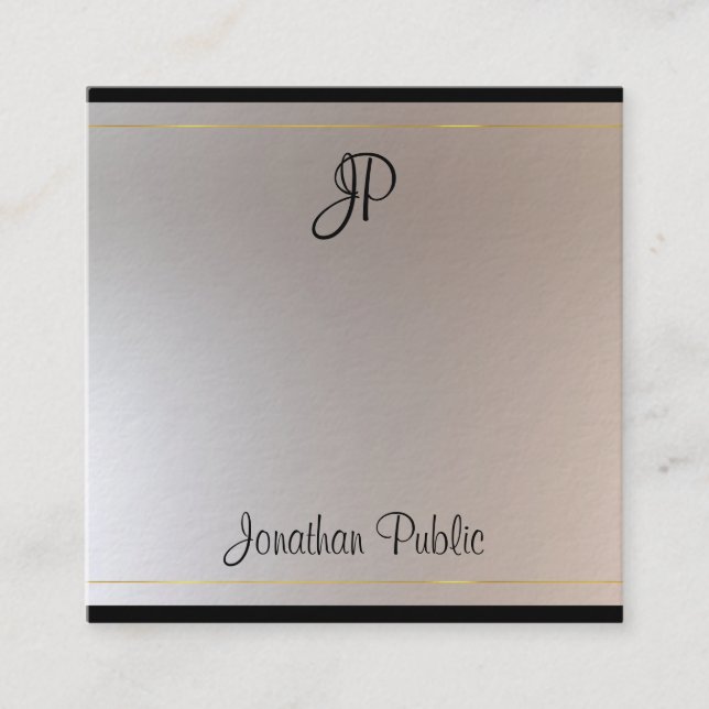 Stylish Monogram Gold Silver Initial Template Square Business Card (Front)