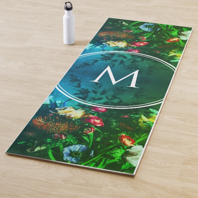 Stylish Monogram GREEN Floral Bouquet Yoga Mat (In Situ)