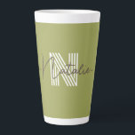 Stylish monogram initial and calligraphy Olive Latte Mug<br><div class="desc">Lovely natural olive green for nature lovers.</div>