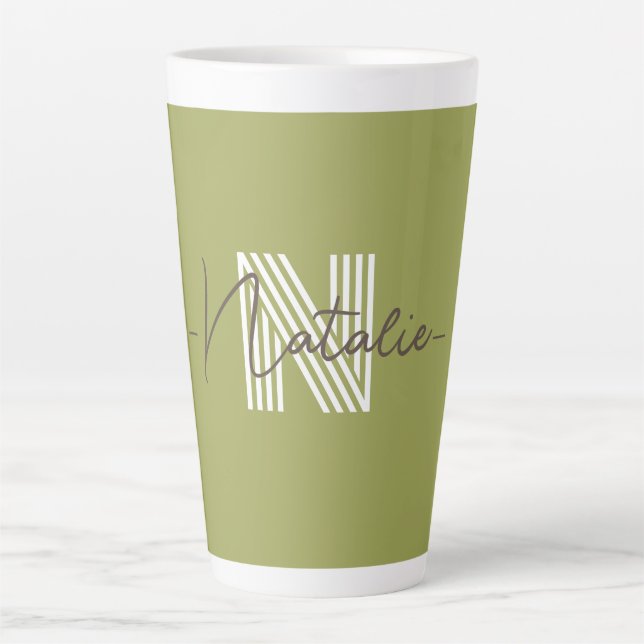 Stylish monogram initial and calligraphy Olive Latte Mug (Front)