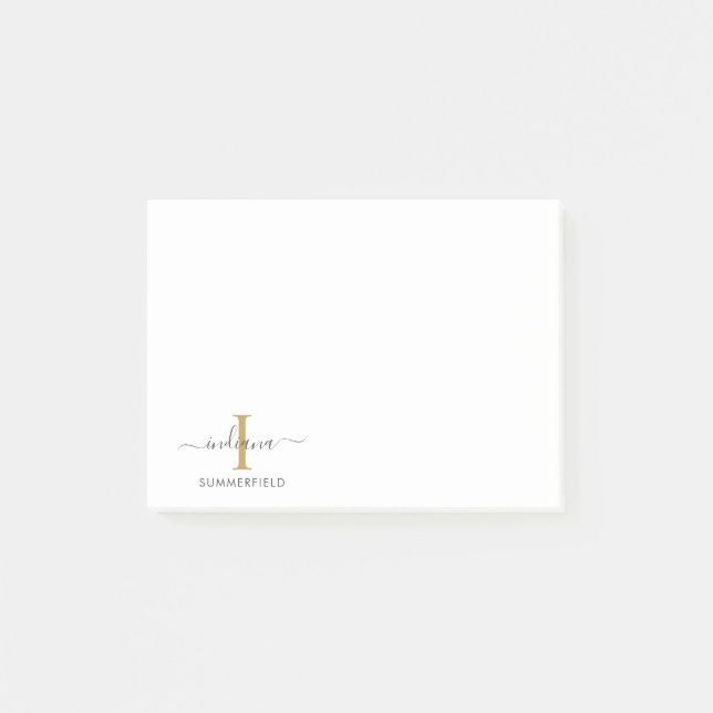 Stylish Monogram Initial Elegant Script Personal Post-it Notes (Front)