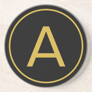 Stylish Monogram Initial Letter Gold Colour Black Coaster
