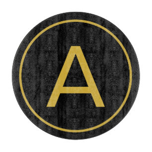 Stylish Monogram Initial Letter Gold Colour Black Cutting Board