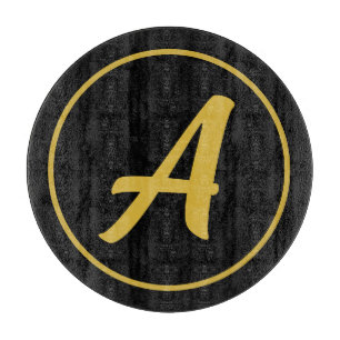 Stylish Monogram Initial Letter Gold Colour Black Cutting Board