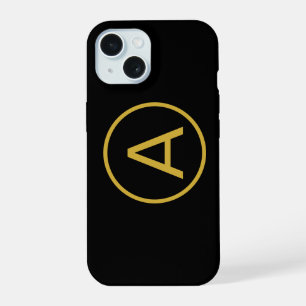 Stylish Monogram Initial Letter Gold Colour Black iPhone 15 Case