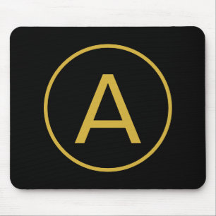 Stylish Monogram Initial Letter Gold Colour Black Mouse Pad