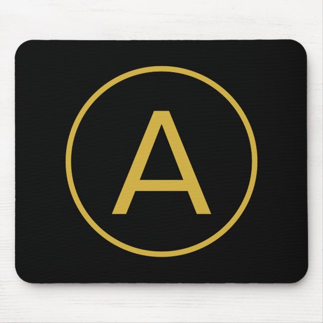 Stylish Monogram Initial Letter Gold Colour Black Mouse Pad (Front)