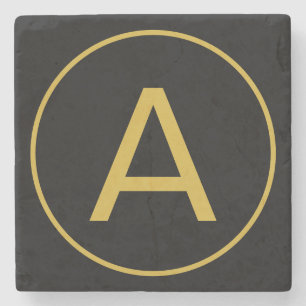 Stylish Monogram Initial Letter Gold Colour Black Stone Coaster