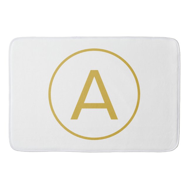 Stylish Monogram Initial Letter Gold Colour White Bath Mat (Front)