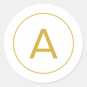 Stylish Monogram Initial Letter Gold Colour White Classic Round Sticker