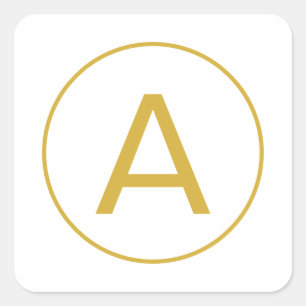 Stylish Monogram Initial Letter Gold Colour White Square Sticker