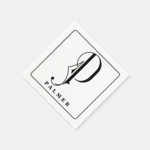 Stylish Monogram Initial P Last Name Editable Napkin