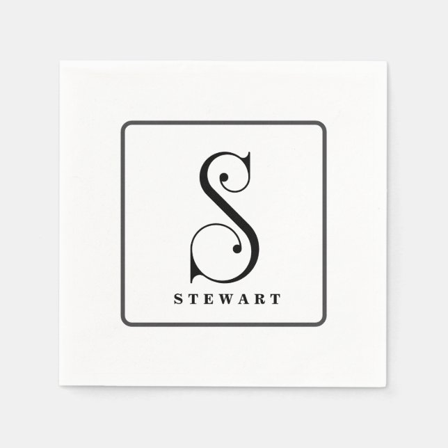 Stylish Monogram Initial S,  Last Name Editable  Napkin (Front)