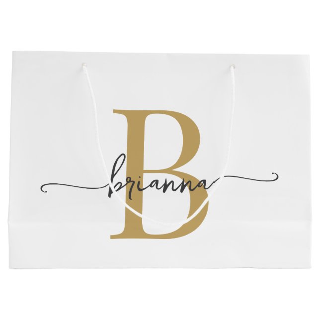 Stylish Monogram Initial Script Modern White Gold Large Gift Bag (Back)