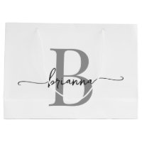 Stylish Monogram Initial Script Modern White Grey