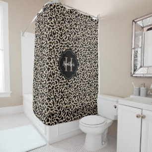 Stylish Monogram Leopard Print Shower Curtain