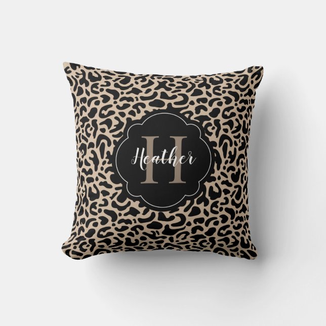 Stylish Monogram Leopard Print Throw Pillow (Front)
