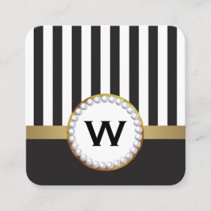 Stylish Monogram Luxe Vertical Stripes Square Business Card
