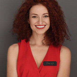 Stylish Monogram Modern Minimal Black Gold Script  Name Tag