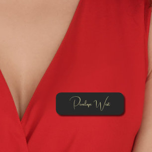 Stylish Monogram Modern Minimalist Black Script  Name Tag
