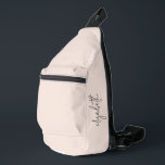 Stylish Monogram Modern Minimalist Sling Bag<br><div class="desc">Create a sling bag with your name vertical up the side in a simple stylish script on a blush pink background. Perfect for yourself or gift for any occasion.</div>