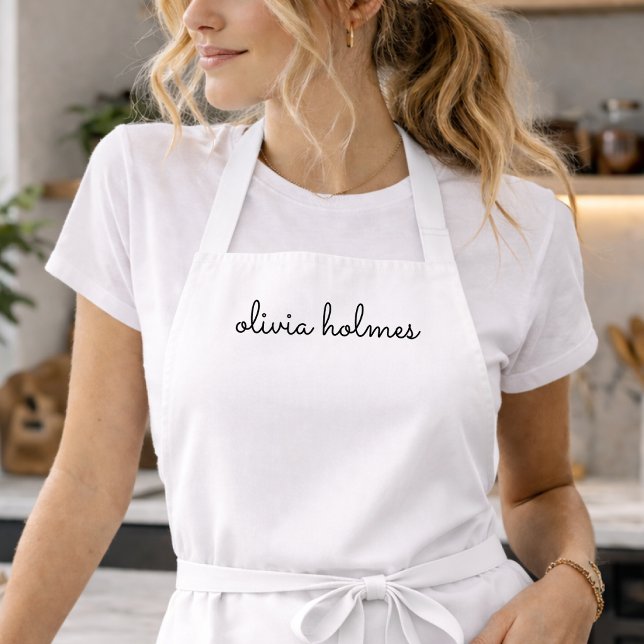 Stylish Monogram | Modern Minimalist White Script Apron (Creator Uploaded)