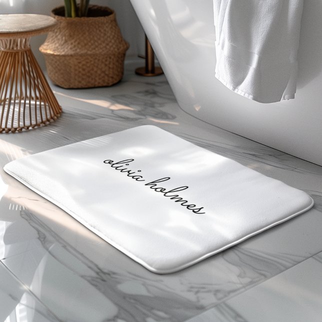 Stylish Monogram | Modern Minimalist White Script Bath Mat (Creator Uploaded)