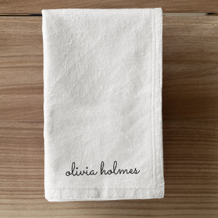 Stylish Monogram Modern Minimalist White Script Hand Towel