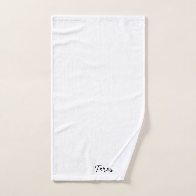Stylish Monogram Modern Minimalist White Script Hand Towel (Hand Towel)