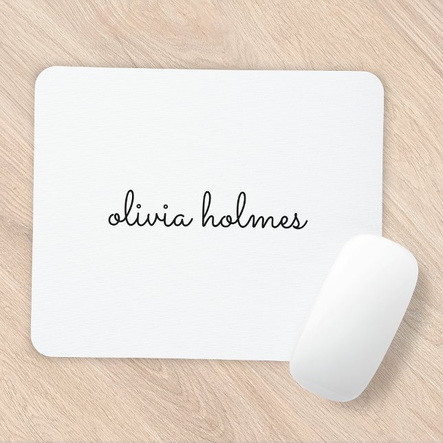 Stylish Monogram | Modern Minimalist White Script Mouse Pad (Creator Uploaded)