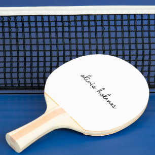 Stylish Monogram Modern Minimalist White Script Ping Pong Paddle