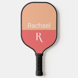 Stylish Monogram Name Typography Peach Pickleball Paddle