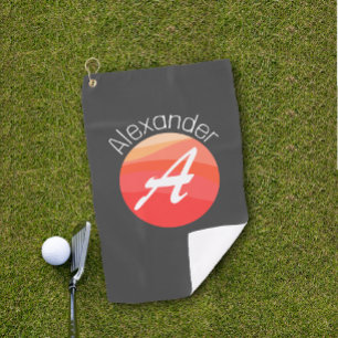 Stylish monogram orange letter A grey golf towel