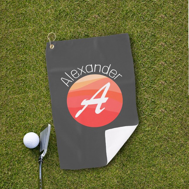 Stylish monogram orange letter A grey golf towel (Creator Uploaded)
