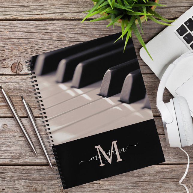 Stylish Monogram Piano Teacher Black and White Notebook (Creator Uploaded)