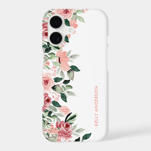 Stylish Monogram Pink & Green Watercolor floral