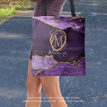 Stylish Monogram Purple Agate Gold Glitter Tote Bag<br><div class="desc">Elegant, modern, stylish tote bag personalised with a decorative monogram or initial in gold with a trendy handwritten script name in white against a chic purple agate and marble design with faux gold glitter and sparkle. Contact the designer via Zazzle Chat or makeitaboutyoustore@gmail.com if you'd like this design modified, on...</div>