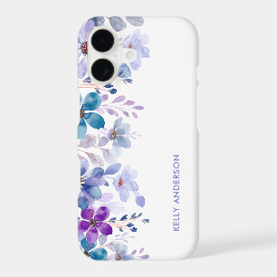 Stylish Monogram Purple & Blue Watercolor floral