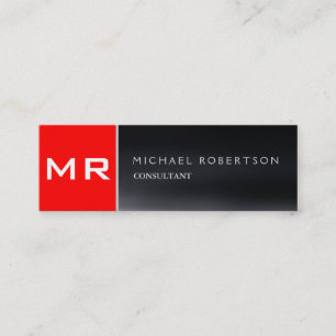 Stylish monogram red grey modern mini business card