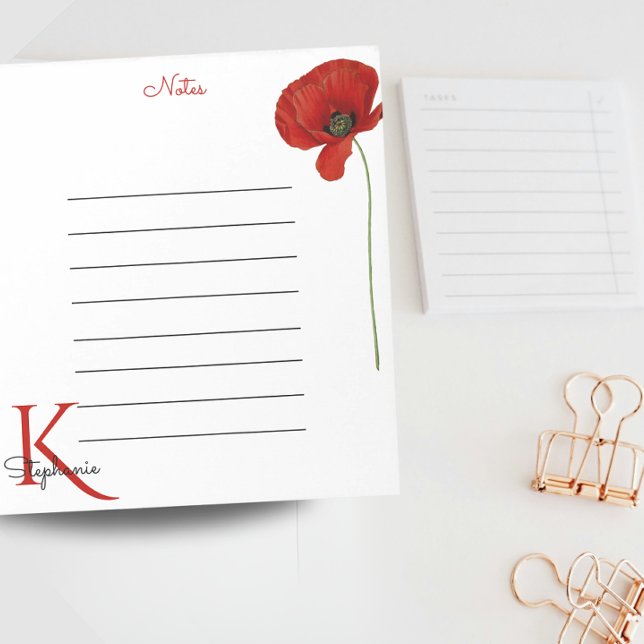 Stylish Monogram Red Poppy Notes (Creator Uploaded)