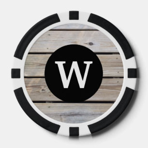 Stylish Monogram Rustic Wood Look Poker Chips