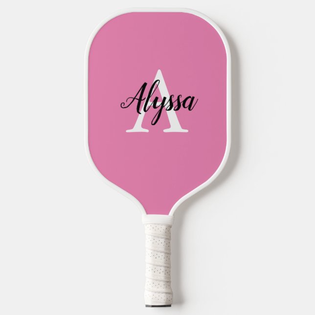 Stylish Monogram Script Pink Pickleball Paddle (Front)